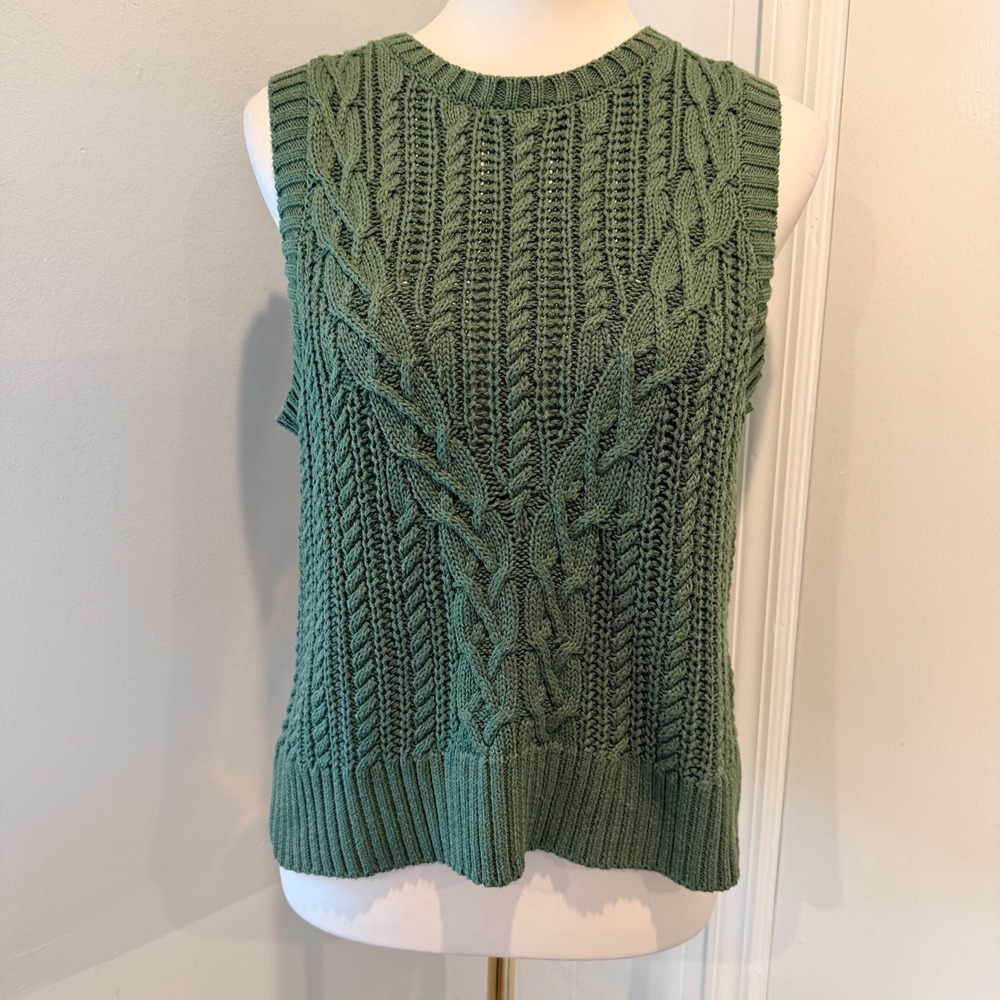 Rachel Zoe Green Cable Knit Sweater Vest Sleeveless Top | Size M